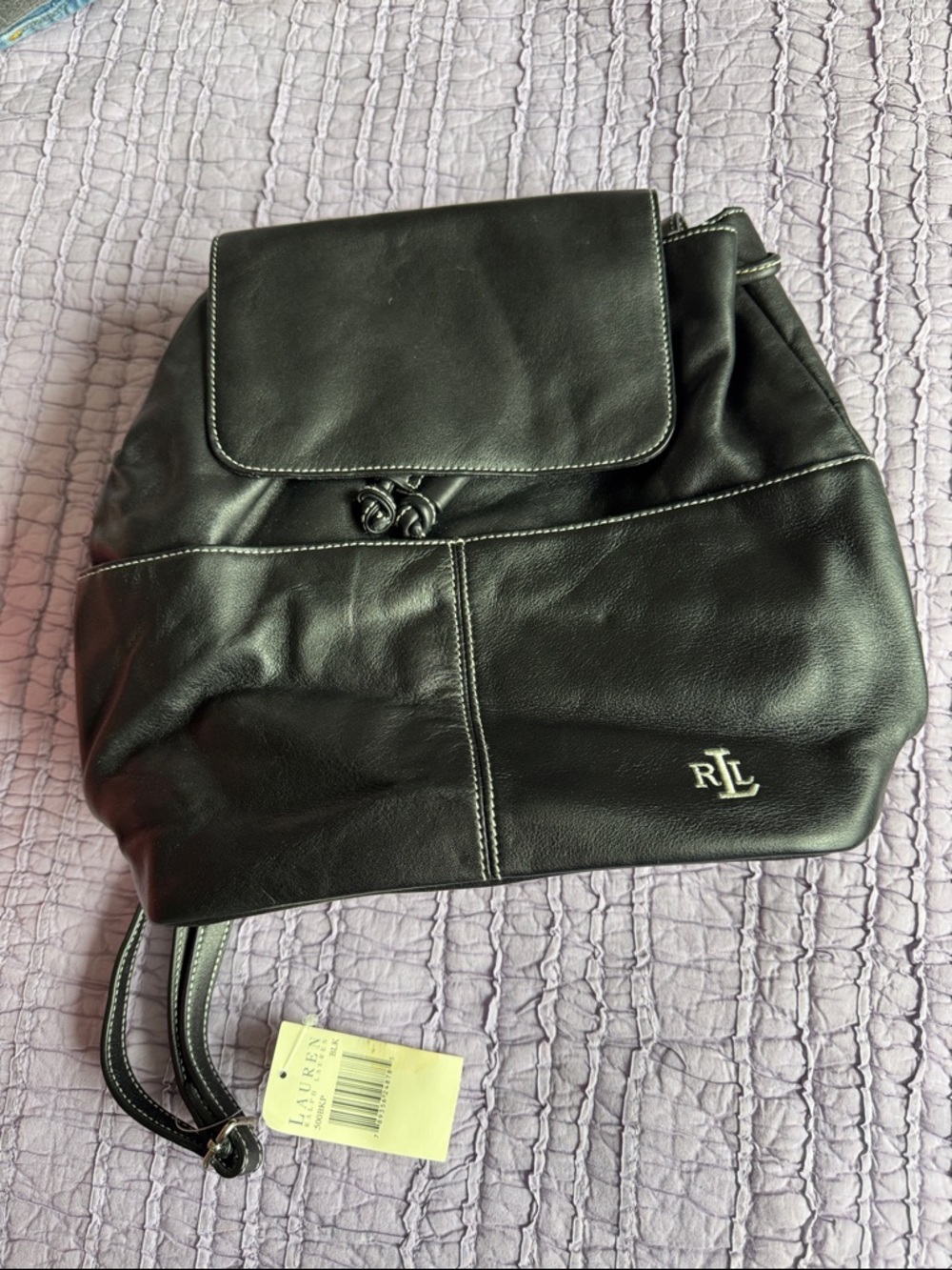 Ralph Lauren Black Leather Flap Backpack